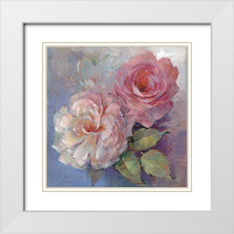 Roses on Blue I Crop White Modern Wood Framed Art Print with Double Matting by McGowan, Peter