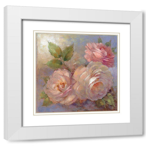 Roses on Blue II Crop White Modern Wood Framed Art Print with Double Matting by McGowan, Peter
