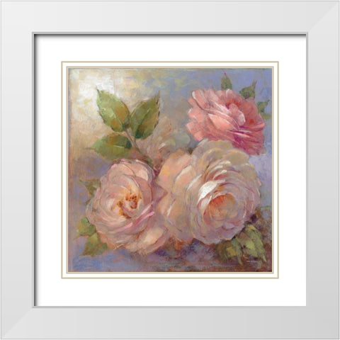 Roses on Blue II Crop White Modern Wood Framed Art Print with Double Matting by McGowan, Peter