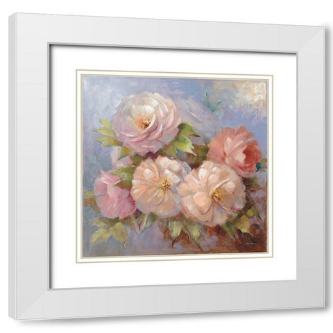 Roses on Blue III Crop White Modern Wood Framed Art Print with Double Matting by McGowan, Peter