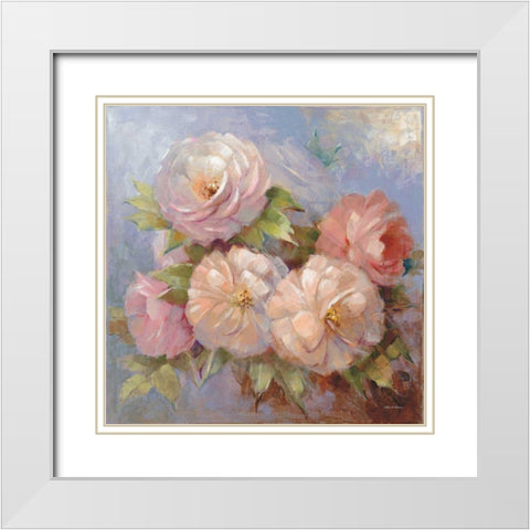 Roses on Blue III Crop White Modern Wood Framed Art Print with Double Matting by McGowan, Peter