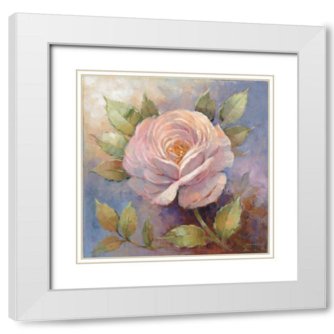 Roses on Blue IV Crop White Modern Wood Framed Art Print with Double Matting by McGowan, Peter