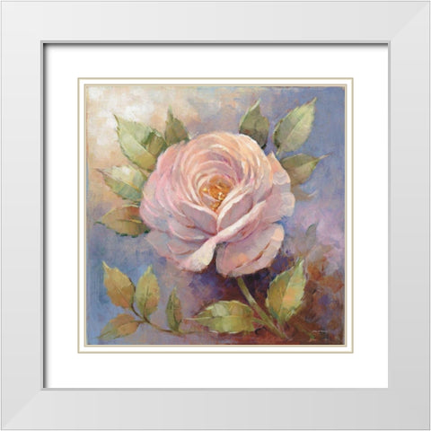 Roses on Blue IV Crop White Modern Wood Framed Art Print with Double Matting by McGowan, Peter