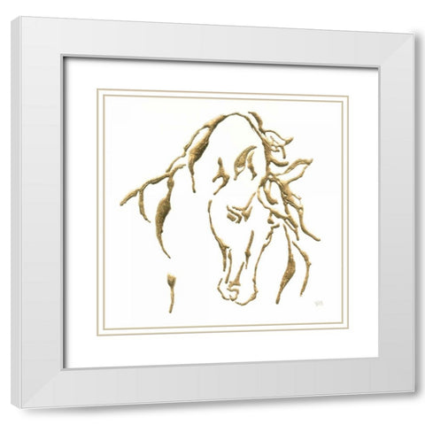 Gilded Stallion on White White Modern Wood Framed Art Print with Double Matting by Paschke, Chris