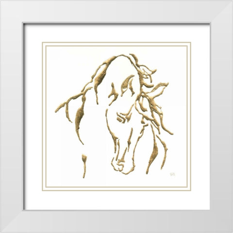 Gilded Stallion on White White Modern Wood Framed Art Print with Double Matting by Paschke, Chris