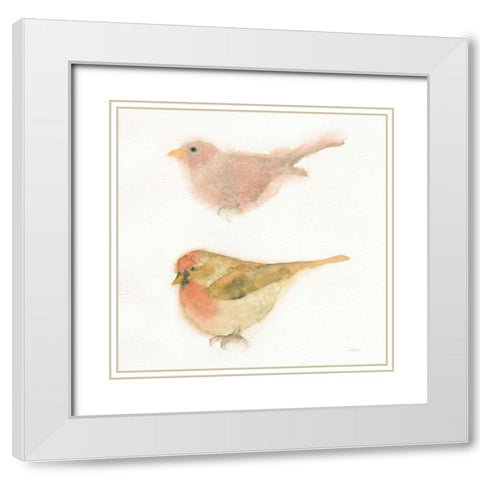 Watercolor Birds II Sq White Modern Wood Framed Art Print with Double Matting by Novak, Shirley