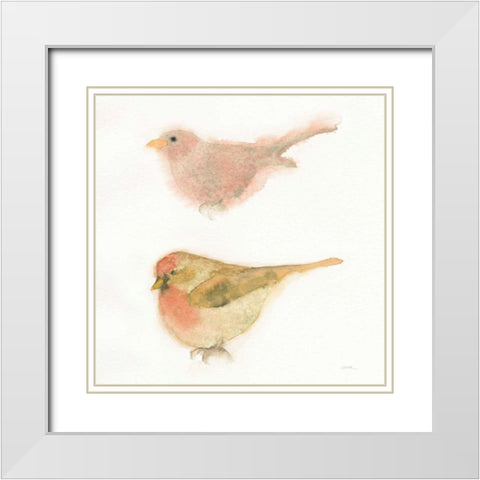 Watercolor Birds II Sq White Modern Wood Framed Art Print with Double Matting by Novak, Shirley