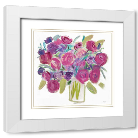 Pink Roses on White White Modern Wood Framed Art Print with Double Matting by Zaman, Farida