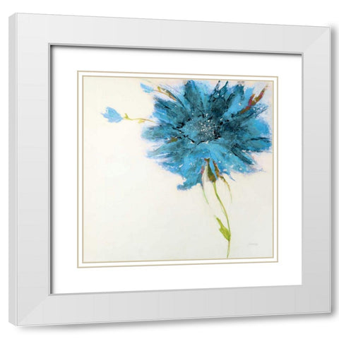 Turquoise Daisy on White White Modern Wood Framed Art Print with Double Matting by Griggs, Jan