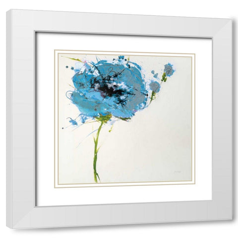 Turquoise Poppy Master on White White Modern Wood Framed Art Print with Double Matting by Griggs, Jan