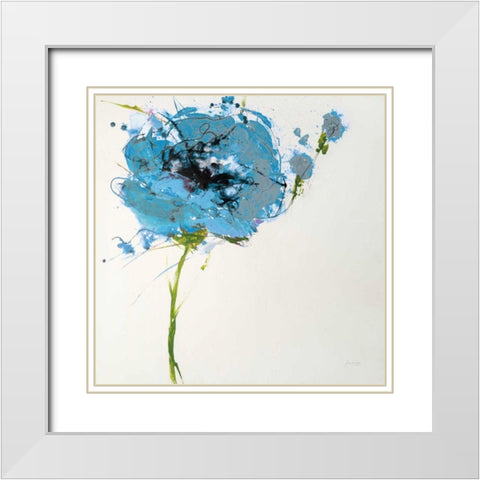 Turquoise Poppy Master on White White Modern Wood Framed Art Print with Double Matting by Griggs, Jan