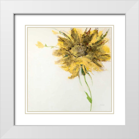 Yellow Daisy on White White Modern Wood Framed Art Print with Double Matting by Griggs, Jan