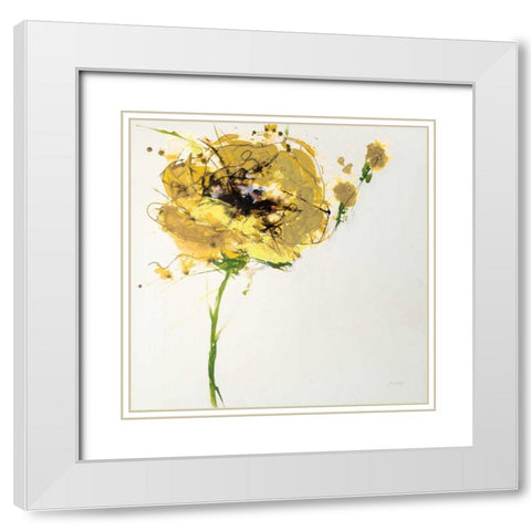 Yellow Poppy Master on White White Modern Wood Framed Art Print with Double Matting by Griggs, Jan