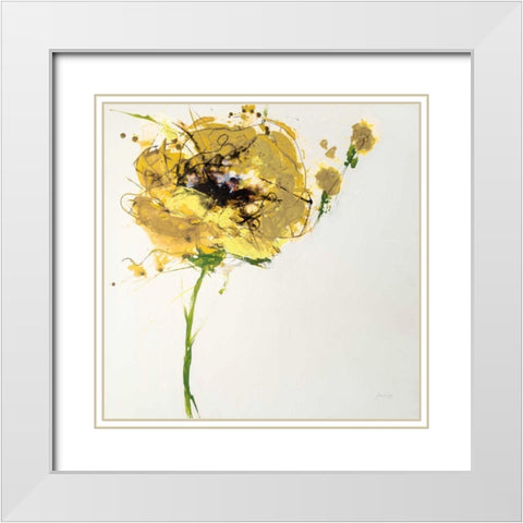Yellow Poppy Master on White White Modern Wood Framed Art Print with Double Matting by Griggs, Jan