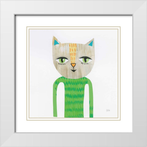 Cool Cats III White Modern Wood Framed Art Print with Double Matting by Averinos, Melissa