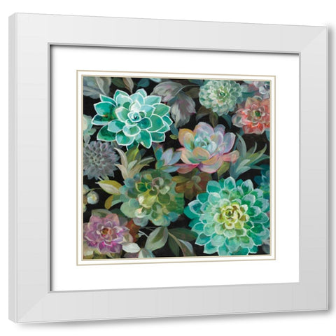 Floral Succulents v2 Crop White Modern Wood Framed Art Print with Double Matting by Nai, Danhui