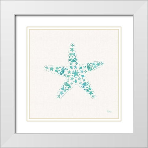 Sea Charms I Teal no Words White Modern Wood Framed Art Print with Double Matting by Charron, Veronique
