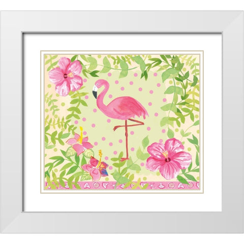 Flamingo Dance I White Modern Wood Framed Art Print with Double Matting by Zaman, Farida