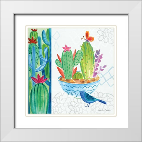 Cacti Garden II White Modern Wood Framed Art Print with Double Matting by Zaman, Farida