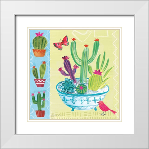 Cacti Garden III White Modern Wood Framed Art Print with Double Matting by Zaman, Farida
