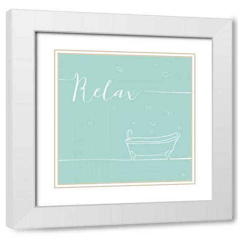 Underline Bath V Teal White Modern Wood Framed Art Print with Double Matting by Charron, Veronique