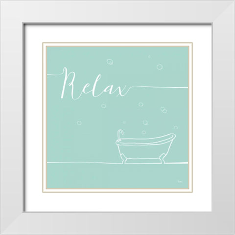 Underline Bath V Teal White Modern Wood Framed Art Print with Double Matting by Charron, Veronique