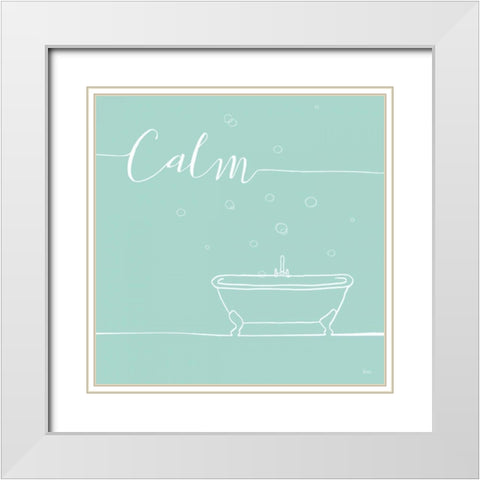 Underline Bath VI Teal White Modern Wood Framed Art Print with Double Matting by Charron, Veronique