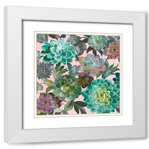 Floral Succulents v2 Crop on Pink White Modern Wood Framed Art Print with Double Matting by Nai, Danhui