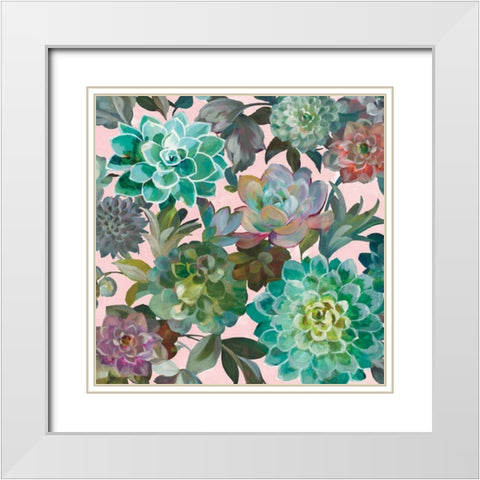 Floral Succulents v2 Crop on Pink White Modern Wood Framed Art Print with Double Matting by Nai, Danhui
