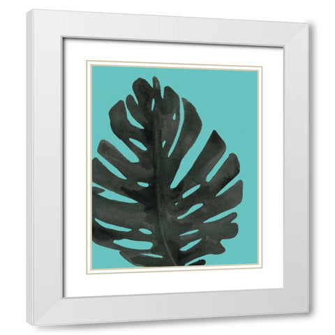 Tropical Palm I BW Turquoise White Modern Wood Framed Art Print with Double Matting by Wild Apple Portfolio