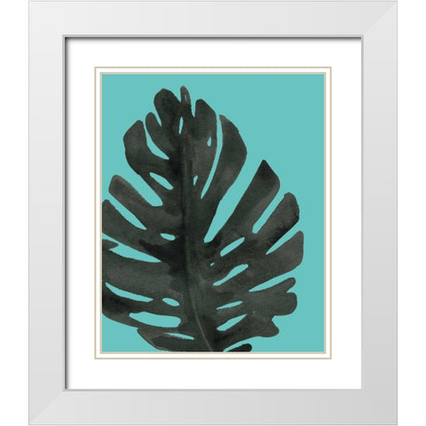 Tropical Palm I BW Turquoise White Modern Wood Framed Art Print with Double Matting by Wild Apple Portfolio