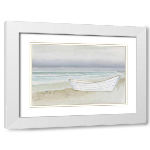 Serene Seaside with Boat White Modern Wood Framed Art Print with Double Matting by Wiens, James