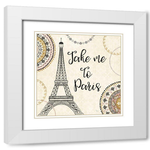 Romance in Paris I White Modern Wood Framed Art Print with Double Matting by Charron, Veronique