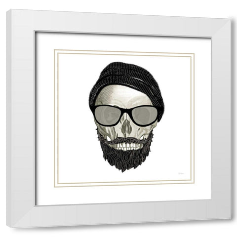 Hipster Skull II White Modern Wood Framed Art Print with Double Matting by Schlabach, Sue