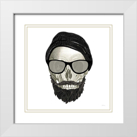 Hipster Skull II White Modern Wood Framed Art Print with Double Matting by Schlabach, Sue