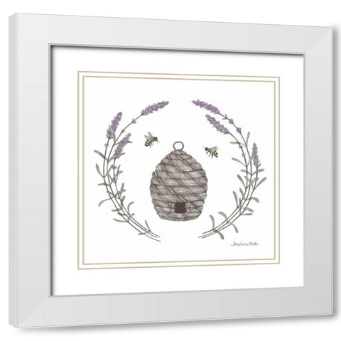Happy to Bee Home II White Modern Wood Framed Art Print with Double Matting by Miller, Sara Zieve