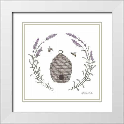 Happy to Bee Home II White Modern Wood Framed Art Print with Double Matting by Miller, Sara Zieve