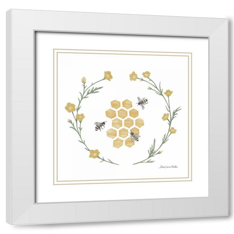 Happy to Bee Home III White Modern Wood Framed Art Print with Double Matting by Miller, Sara Zieve
