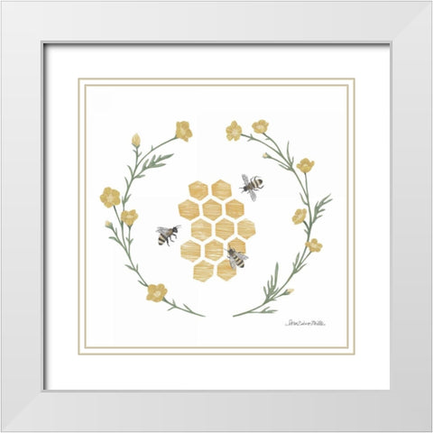 Happy to Bee Home III White Modern Wood Framed Art Print with Double Matting by Miller, Sara Zieve