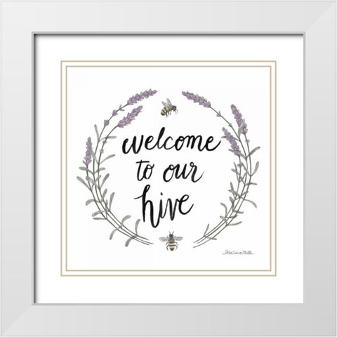Happy to Bee Home Words II White Modern Wood Framed Art Print with Double Matting by Miller, Sara Zieve