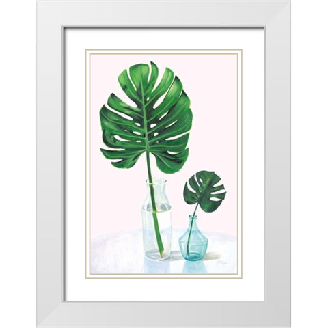 Statement Palms II White Modern Wood Framed Art Print with Double Matting by Wellington Studio