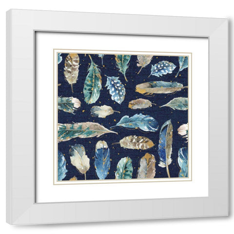 Indigold Feathers Indigo White Modern Wood Framed Art Print with Double Matting by Audit, Lisa