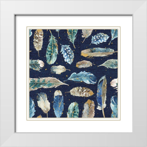 Indigold Feathers Indigo White Modern Wood Framed Art Print with Double Matting by Audit, Lisa