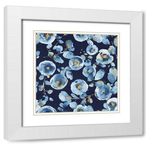 Indigold Flower Toss Indigo White Modern Wood Framed Art Print with Double Matting by Audit, Lisa
