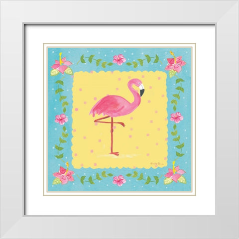 Flamingo Dance I Sq Border White Modern Wood Framed Art Print with Double Matting by Zaman, Farida