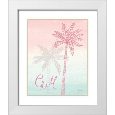 Sunset Palms II White Modern Wood Framed Art Print with Double Matting by DeNeige, Elyse