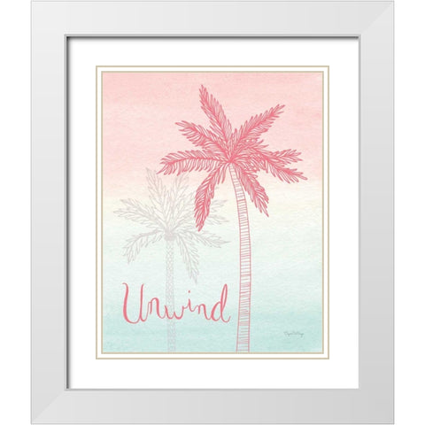 Sunset Palms III White Modern Wood Framed Art Print with Double Matting by DeNeige, Elyse