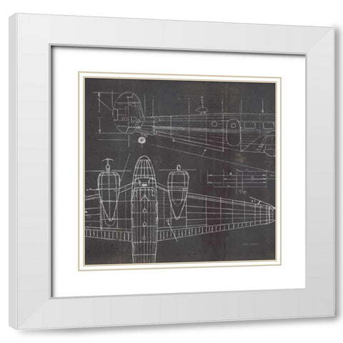 Plane Blueprint II No Words Post White Modern Wood Framed Art Print with Double Matting by Fabiano, Marco