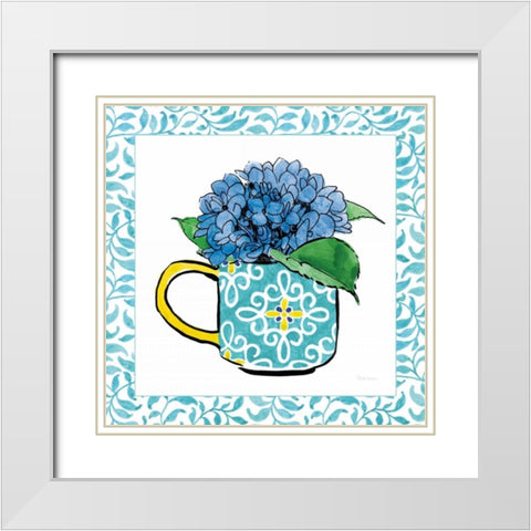 Floral Teacup III Vine Border White Modern Wood Framed Art Print with Double Matting by Grove, Beth