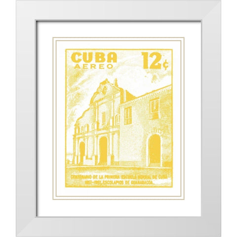 Cuba Stamp VI Bright White Modern Wood Framed Art Print with Double Matting by Wild Apple Portfolio
